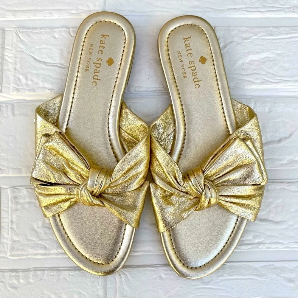 Kate Spade Marcella Metallic Gold Sandal Flats, Upper Leather